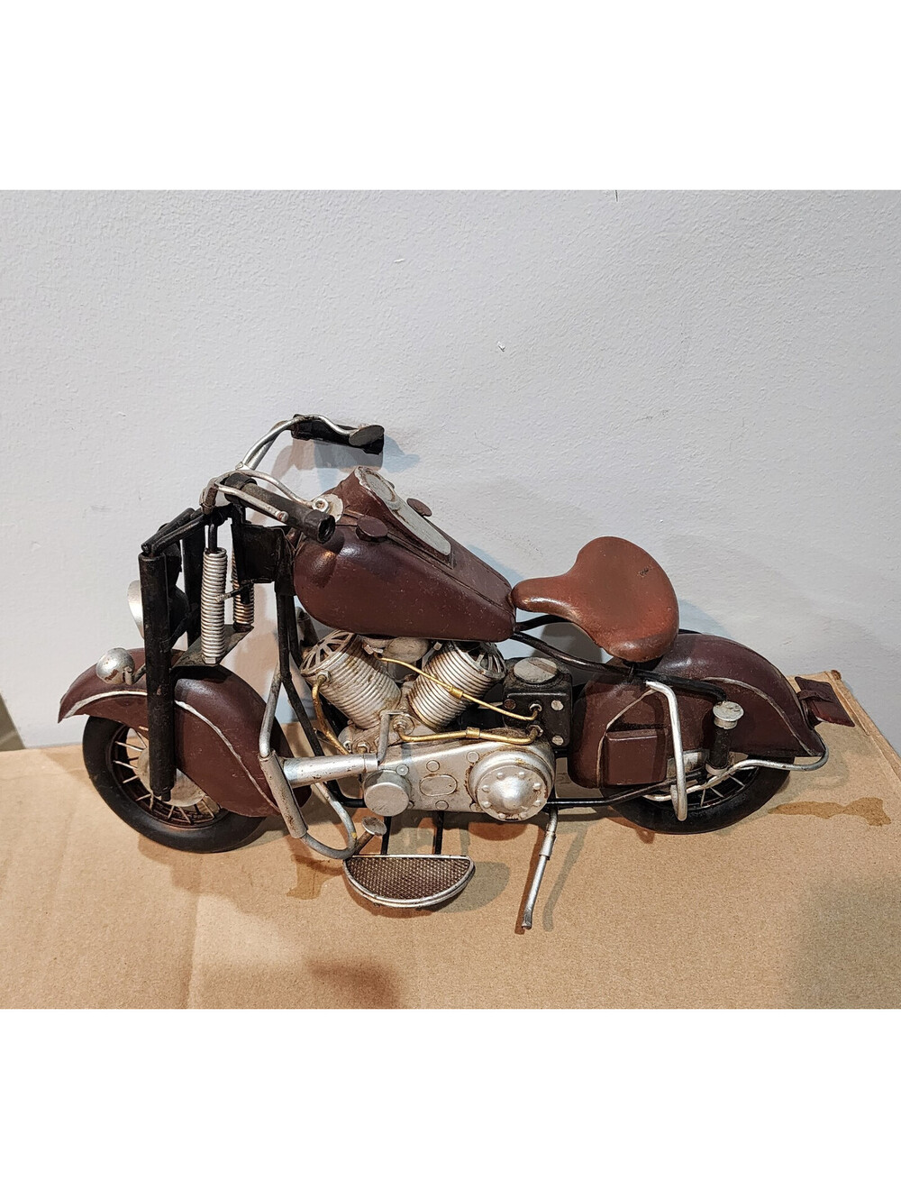 Vintage Metal Craft Motorcycle Model Handmade Iron Cruiser Bike Decor 14" Long
